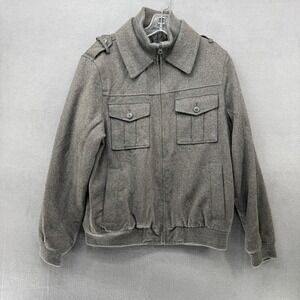 J.Ferrar Modern Fit Bomber Jacket Men's Medium Gray Wool Blend Military Style